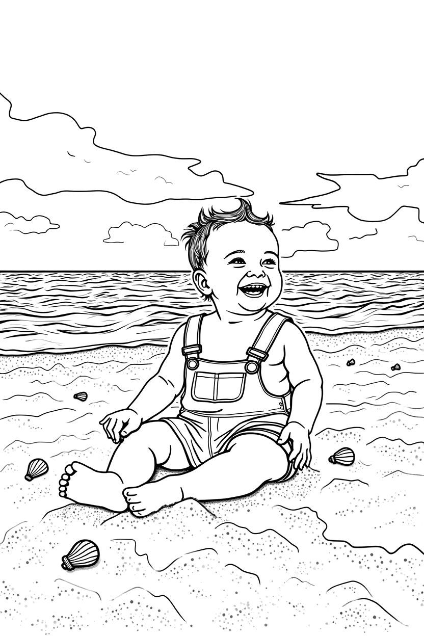baby at the beach coloring page