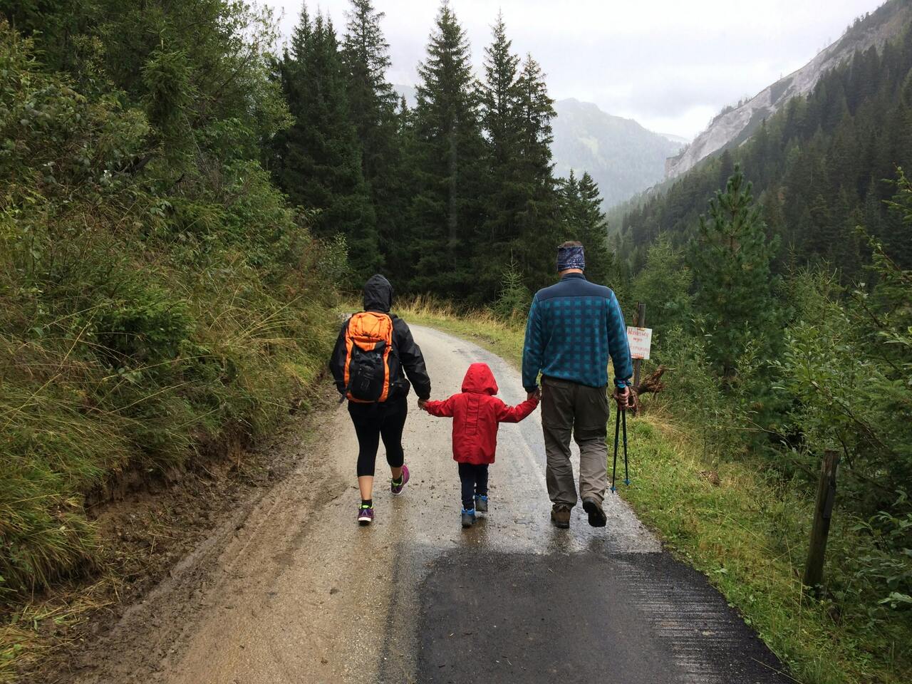 family hike in the mountains image
