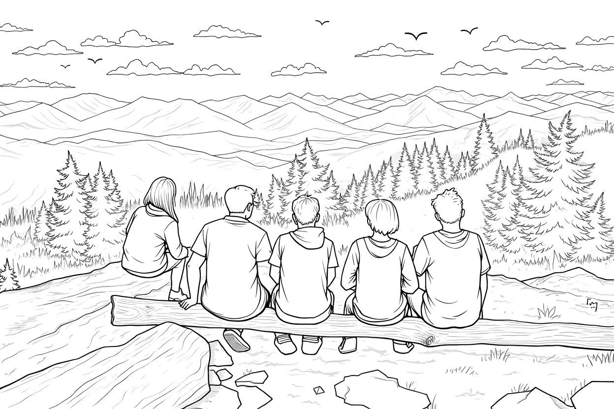 family vacation in the mountains coloring page