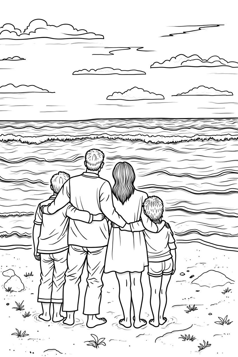 family vacation at the beach coloring page