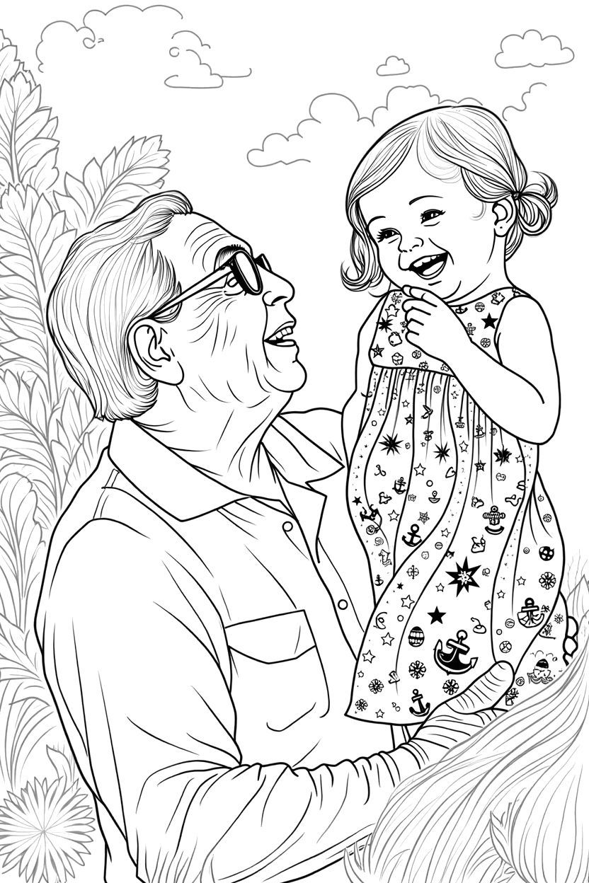 grandfather holding granddaughter coloring page