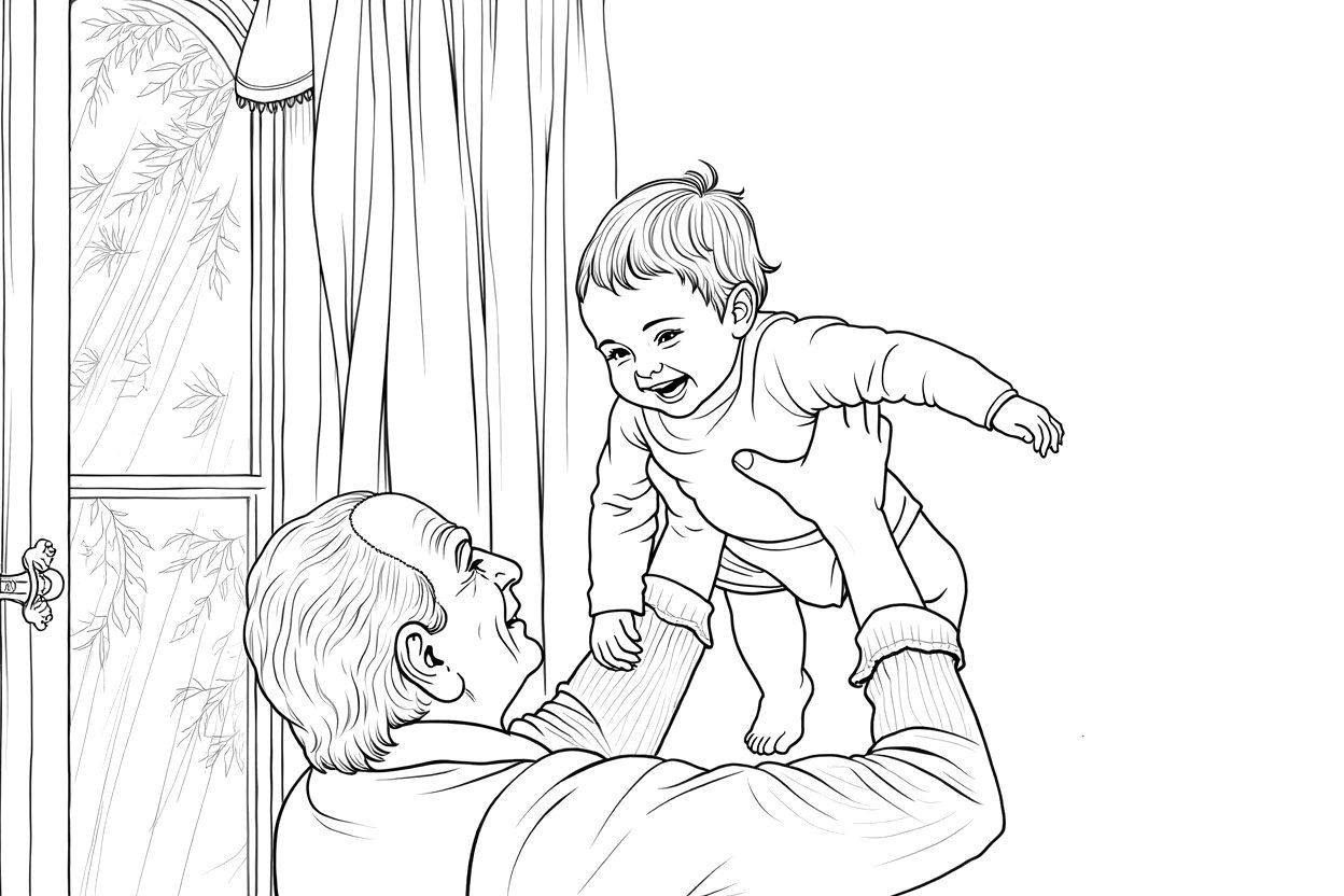 grandfather with baby coloring page