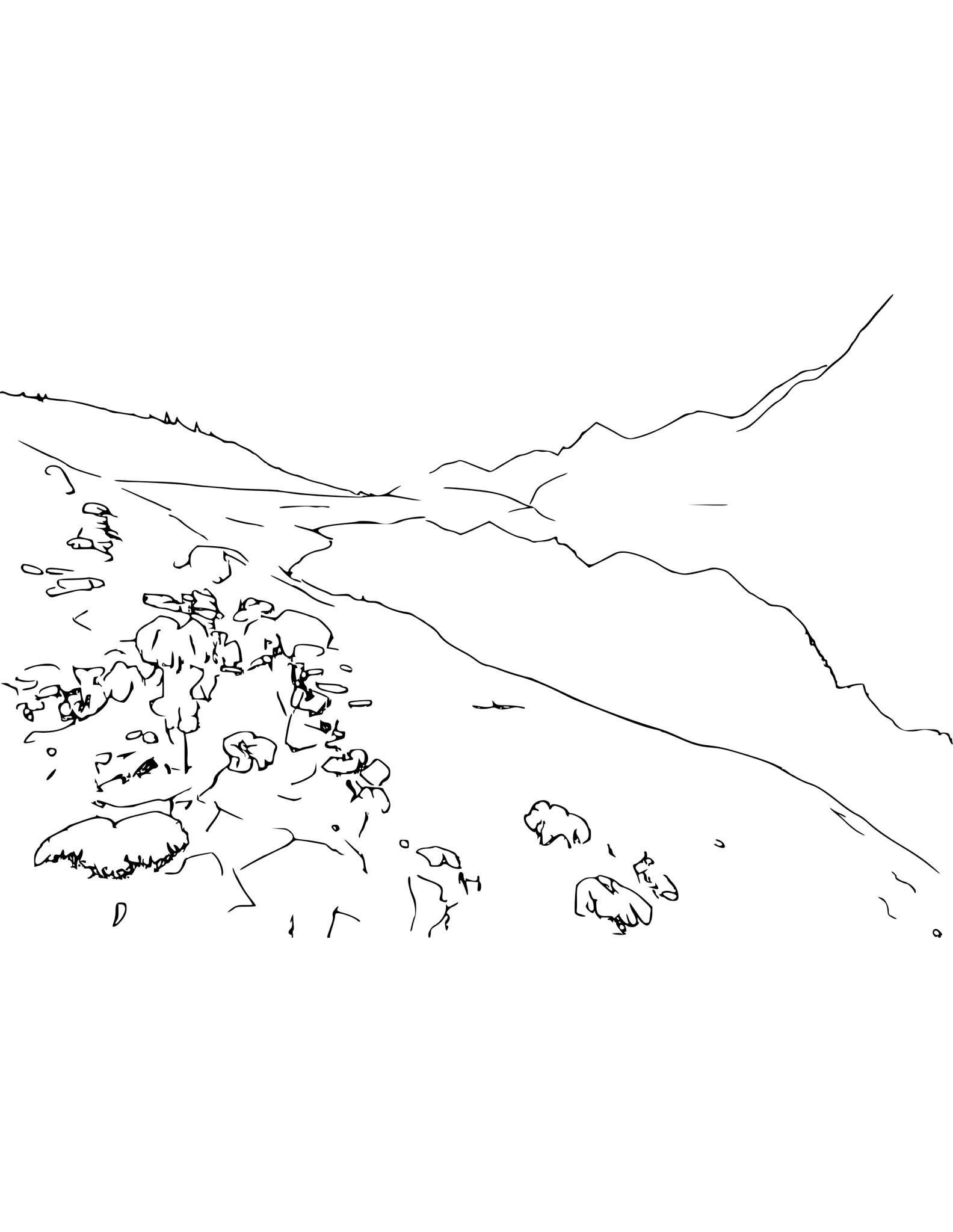 Mountain lake with flowers coloring page